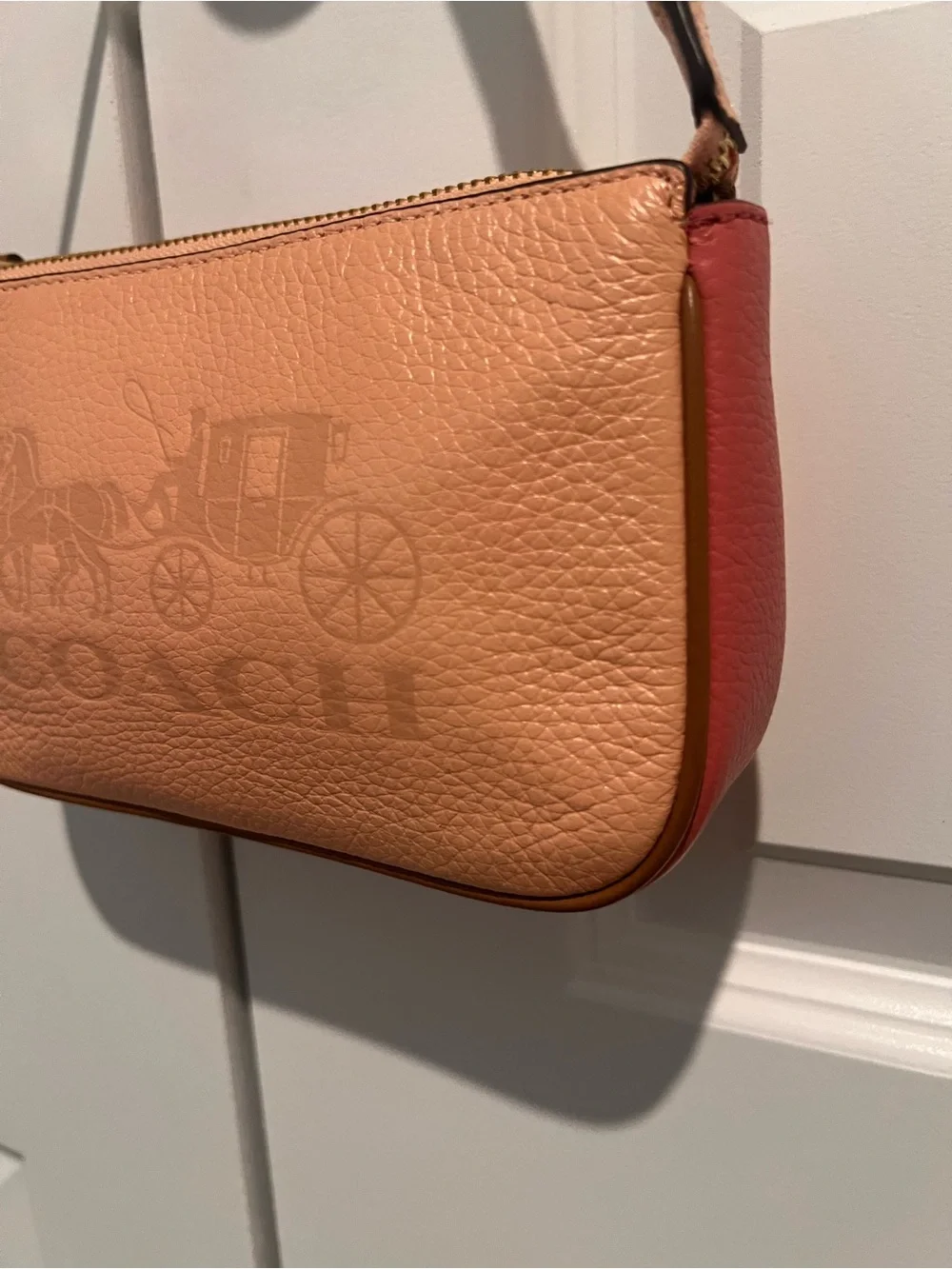 Coach Pink Pebbled Leather Mini Shoulder Bag with Embossed Logo